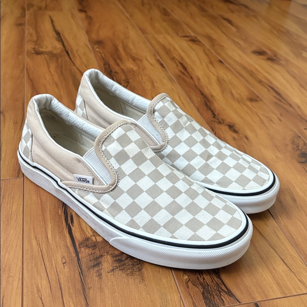 Vans Slip-On Checkerboard Sneakers - Beige & White